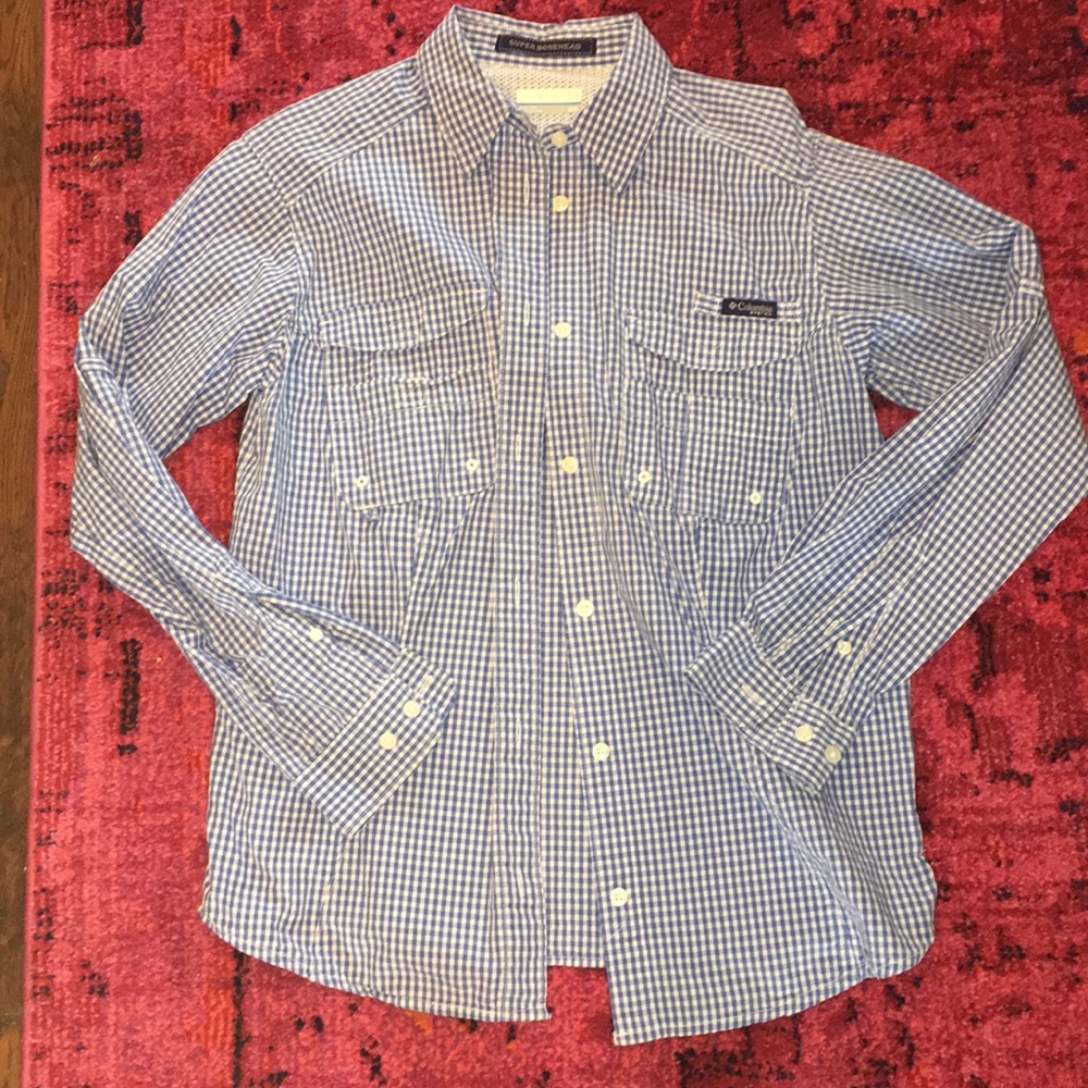 Columbia blue & white checked shirt medium